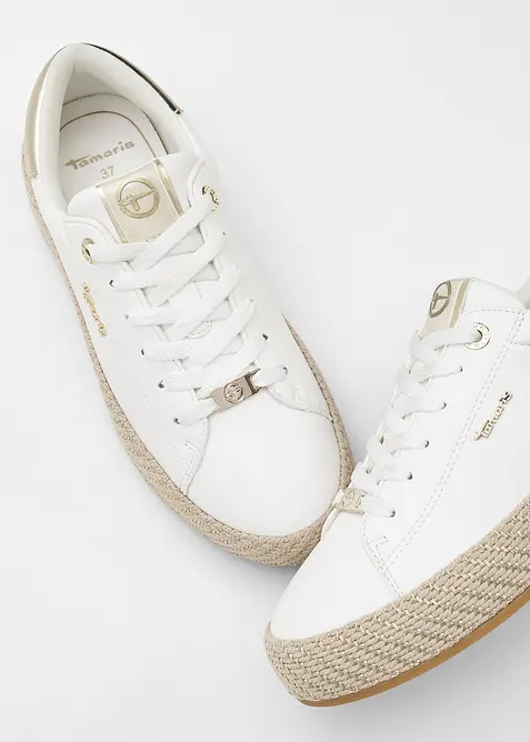 Sneakers Tamaris &agrave; plateforme effet raphia, Tamaris