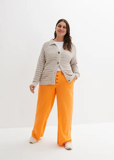 Pantalon palazzo en lin m&eacute;lang&eacute;, bonprix