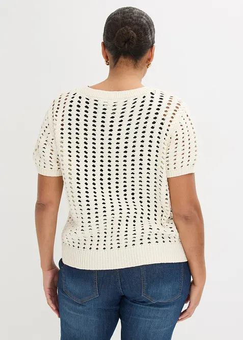 Kurzarm-Ajour-Pullover aus reiner Baumwolle, bonprix