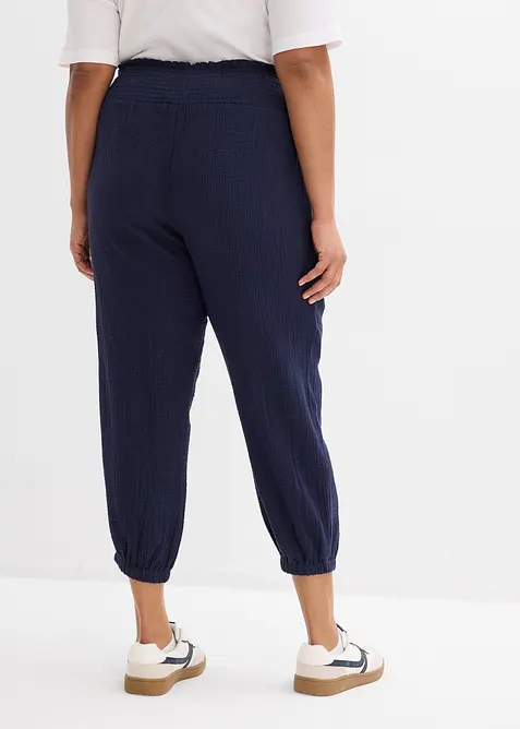 Pantalon en gaze de coton avec ceinture smock&eacute;e, bonprix
