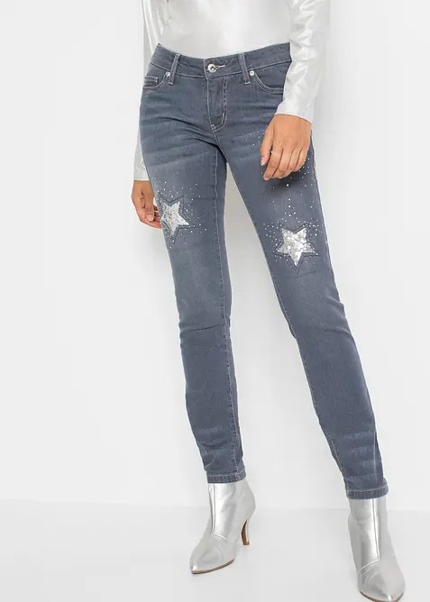 Jean skinny, taille basse, avec &eacute;toiles, bonprix