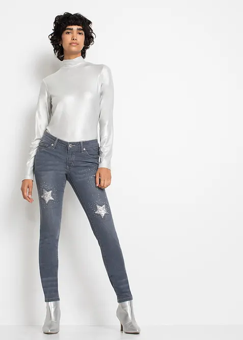 Jean skinny, taille basse, avec &eacute;toiles, bonprix