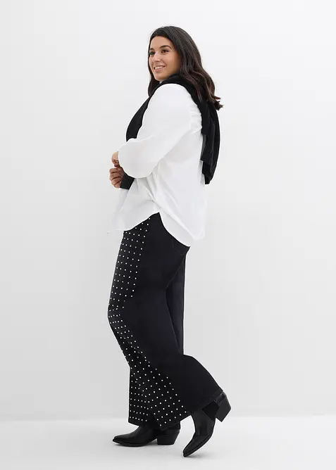 Jean large taille mi-haute avec application de strass, bonprix