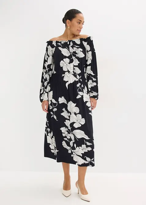 Robe &agrave; col Bardot en jersey viscose, bonprix