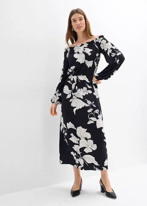 Robe &agrave; col Bardot en jersey viscose, bonprix
