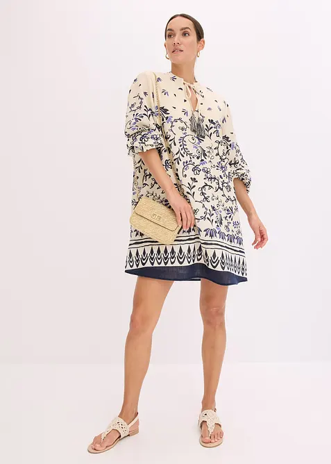 Kurzes Boho-Kleid im Leinen-Look, bonprix
