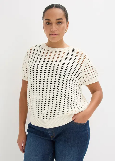 Kurzarm-Ajour-Pullover aus reiner Baumwolle, bonprix