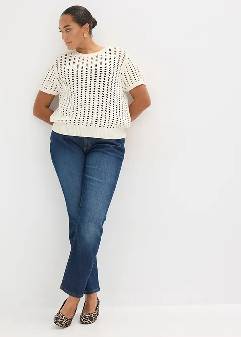 Kurzarm-Ajour-Pullover aus reiner Baumwolle, bonprix