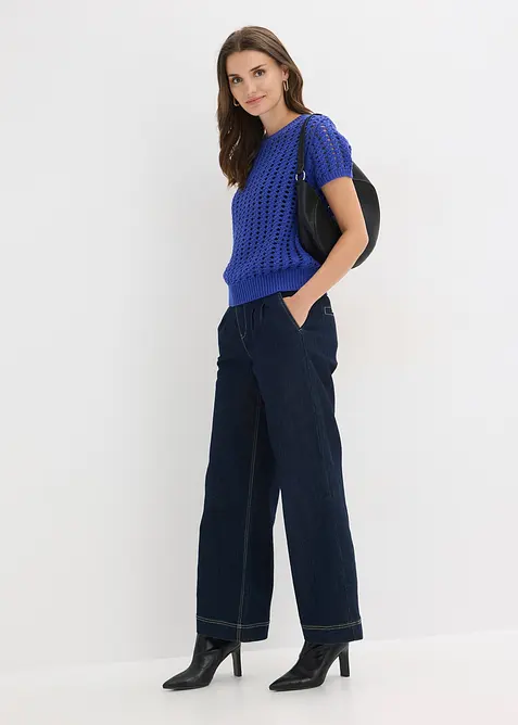 Kurzarm-Ajour-Pullover aus reiner Baumwolle, bonprix