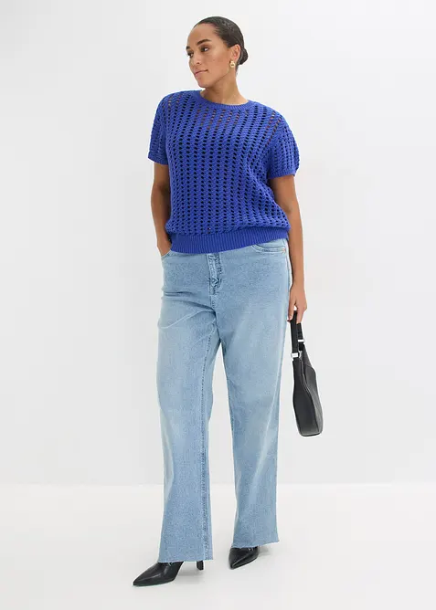 Kurzarm-Ajour-Pullover aus reiner Baumwolle, bonprix