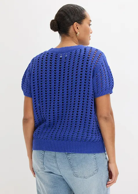 Kurzarm-Ajour-Pullover aus reiner Baumwolle, bonprix