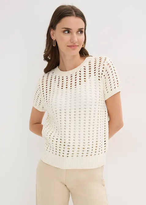 Kurzarm-Ajour-Pullover aus reiner Baumwolle, bonprix