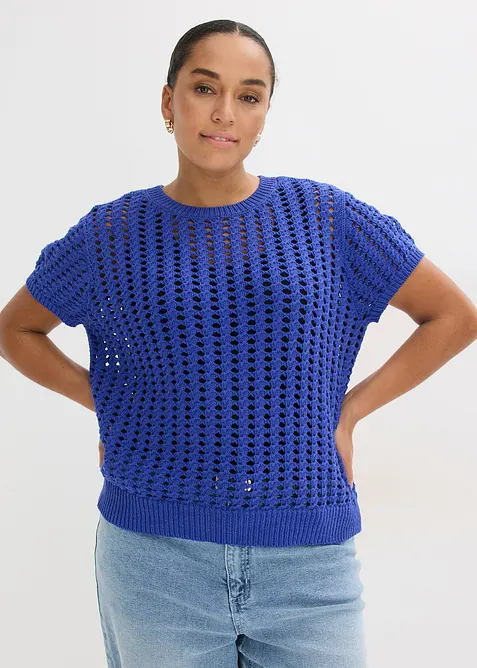 Kurzarm-Ajour-Pullover aus reiner Baumwolle, bonprix