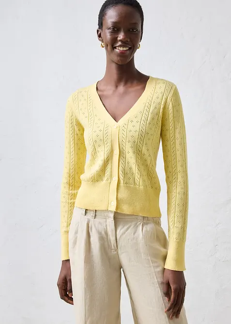 Ajour-Strickjacke mit Seidenanteil, bonprix