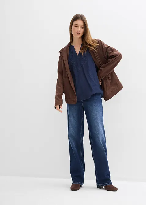 Kurzarmbluse aus strukturiertem Crinkle, bonprix