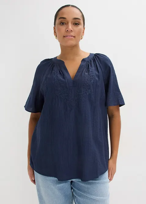 Blouse manches courtes, effet froiss&eacute;, bonprix