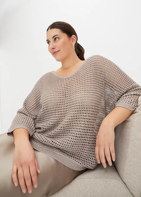 Pull ajour&eacute; brillant, bonprix