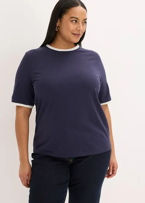 T-shirt &agrave; liser&eacute;s en dentelle, bonprix