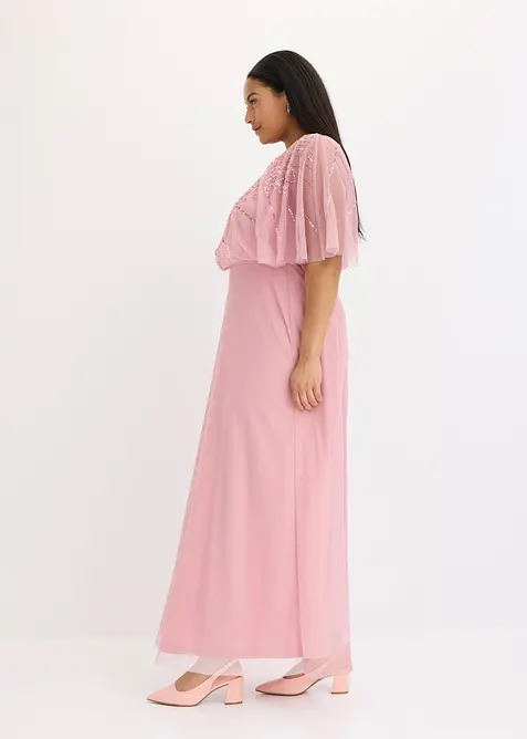 Robe longue en tulle fin avec sequins brod&eacute;s, bonprix