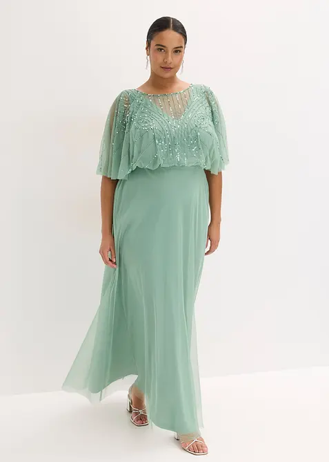 Robe longue en tulle fin avec sequins brod&eacute;s, bonprix