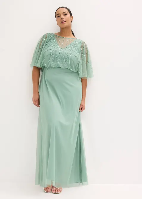 Robe longue en tulle fin avec sequins brod&eacute;s, bonprix