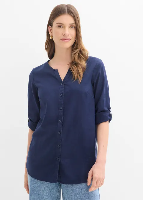 Bluse mit Leinen, 3/4 Arm, bonprix
