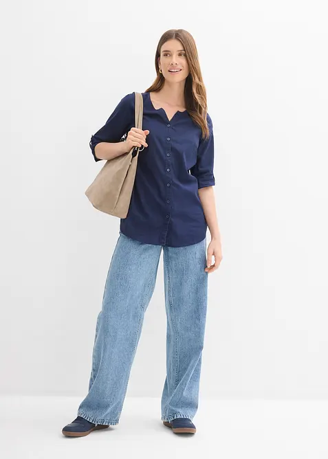 Bluse mit Leinen, 3/4 Arm, bonprix