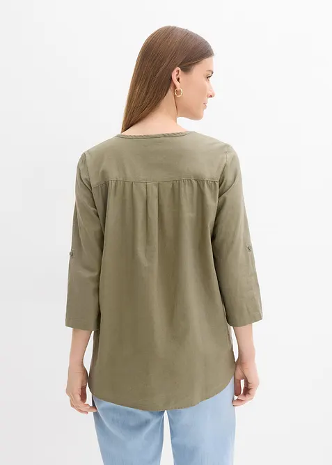 Bluse mit Leinen, 3/4 Arm, bonprix