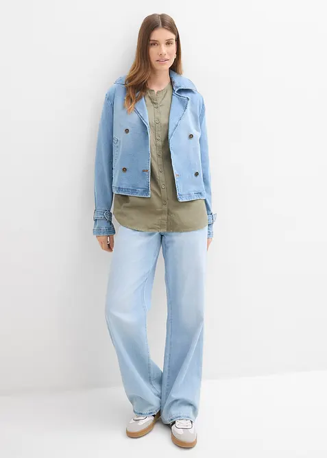 Bluse mit Leinen, 3/4 Arm, bonprix