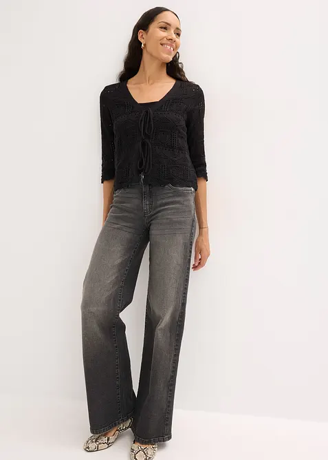 Gilet en maille ajour&eacute;e &agrave; nouer, bonprix