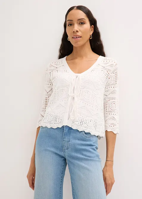 Gilet en maille ajour&eacute;e &agrave; nouer, bonprix