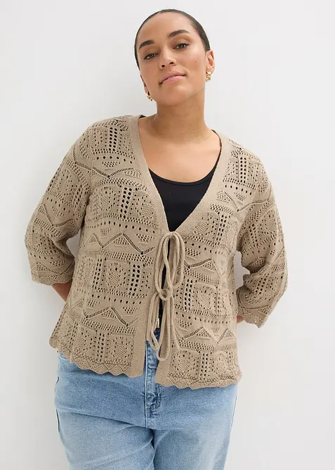 Gilet en maille ajour&eacute;e &agrave; nouer, bonprix
