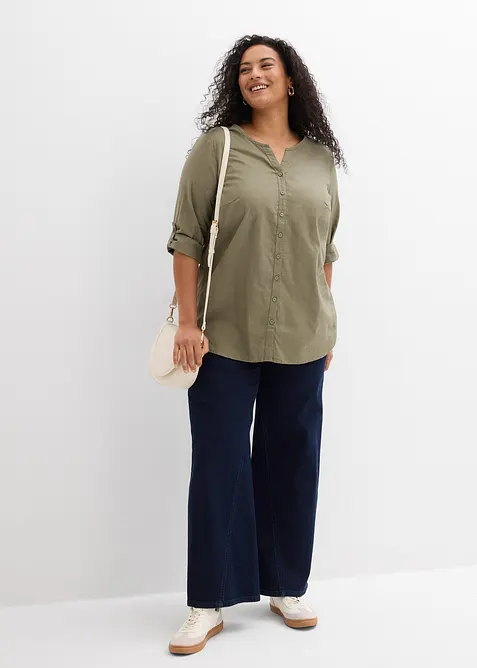 Chemisier en lin m&eacute;lang&eacute;, manches 3/4, bonprix