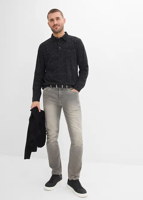 Polo manches longues &agrave; col tiss&eacute;, bonprix