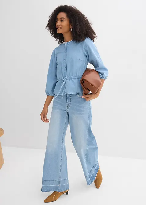 Chemisier en jean &agrave; manches bouffantes, bonprix