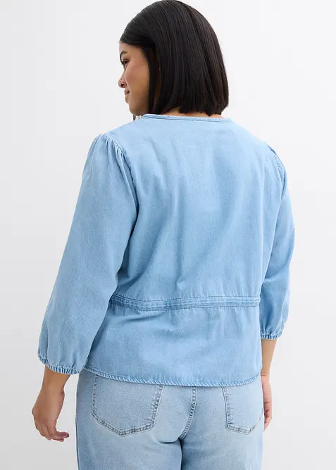 Chemisier en jean &agrave; manches bouffantes, bonprix