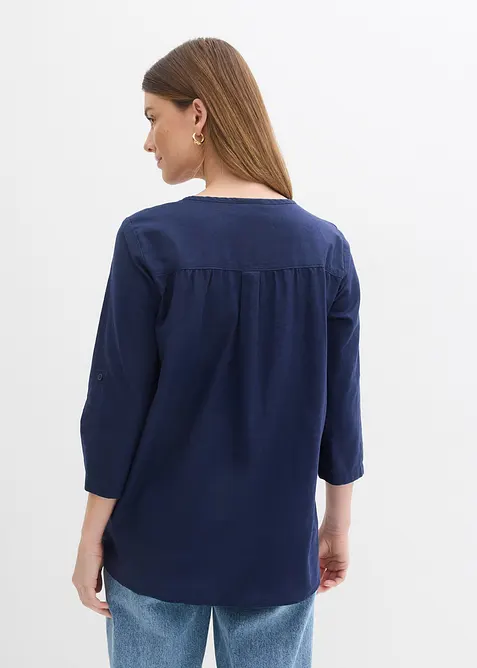 Bluse mit Leinen, 3/4 Arm, bonprix