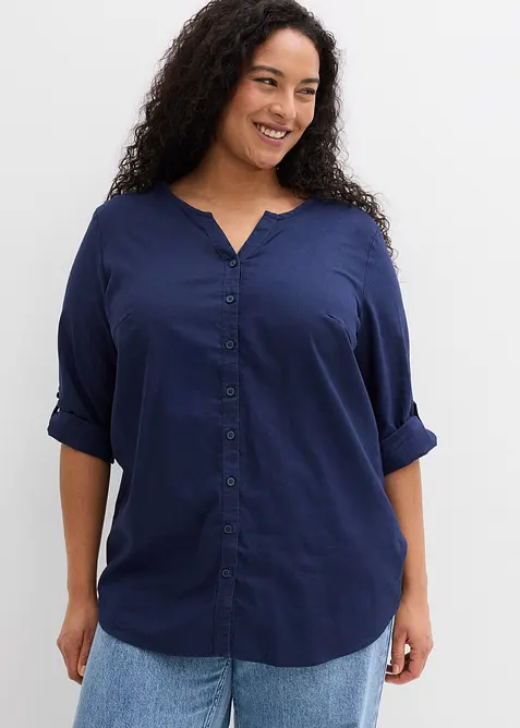 Bluse mit Leinen, 3/4 Arm, bonprix