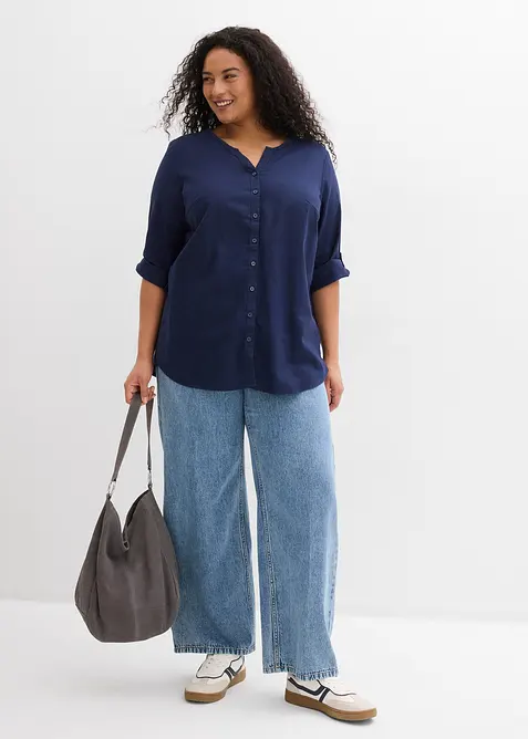 Bluse mit Leinen, 3/4 Arm, bonprix