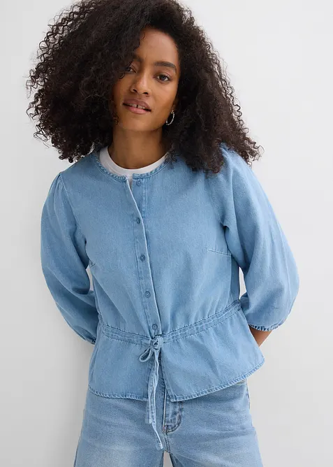 Chemisier en jean &agrave; manches bouffantes, bonprix
