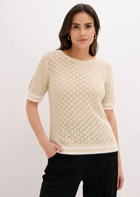 Pull ajour&eacute; en maille poilue, bonprix