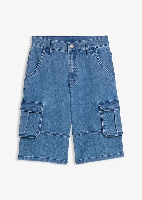 Bermuda cargo en jean &agrave; taille &eacute;lastiqu&eacute;e, loose, bonprix