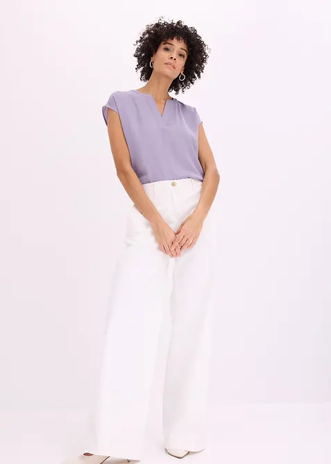 Lockere Satin-Kurzarmtunika mit &uuml;berschnittenen Schultern, bonprix