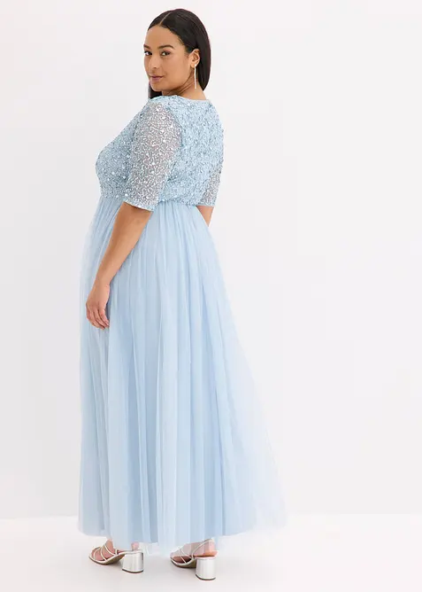 Robe de soir&eacute;e en tulle avec haut brod&eacute; de sequins, bonprix