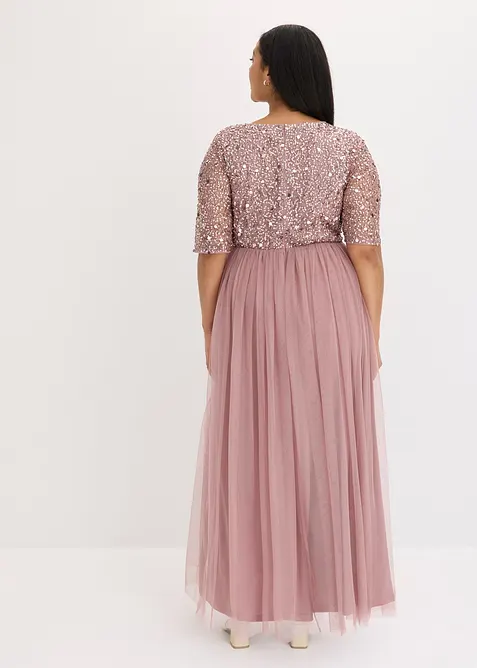Abendkleid aus zartem T&uuml;ll mit Paillettenstickerei, bonprix