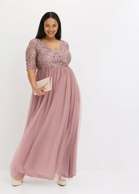 Abendkleid aus zartem T&uuml;ll mit Paillettenstickerei, bonprix