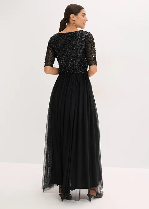Robe de soir&eacute;e en tulle avec haut brod&eacute; de sequins, bonprix