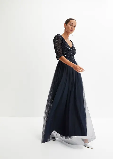 Abendkleid aus zartem T&uuml;ll mit Paillettenstickerei, bonprix