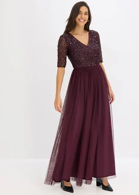Abendkleid aus zartem T&uuml;ll mit Paillettenstickerei, bonprix