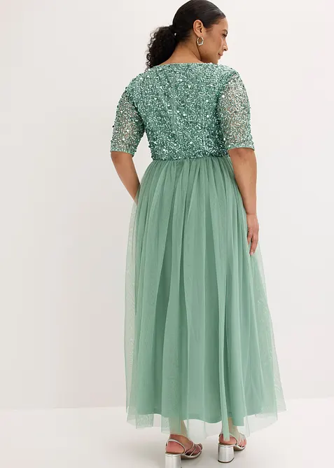 Robe de soir&eacute;e en tulle avec haut brod&eacute; de sequins, bonprix